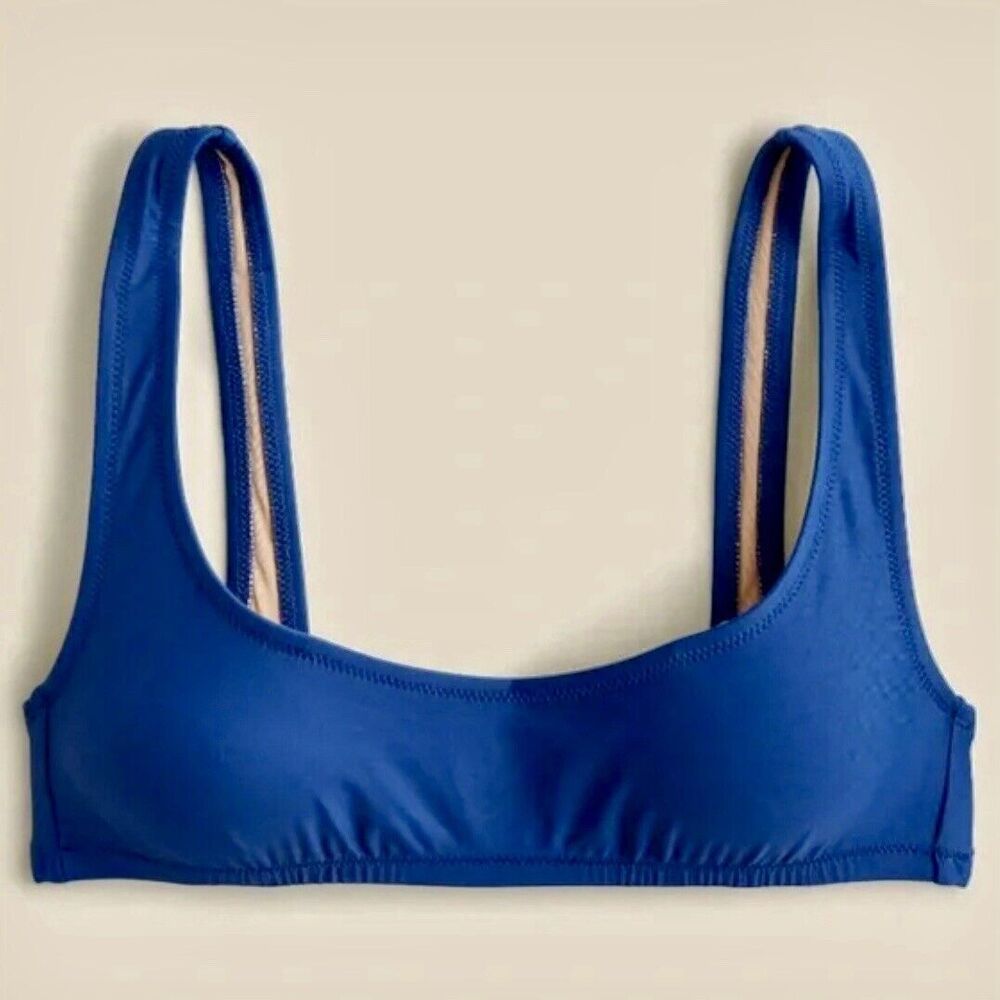 J Crew Heritage Scoop Neck Bikini Swim Top Harbor View Blue Size Small BX611